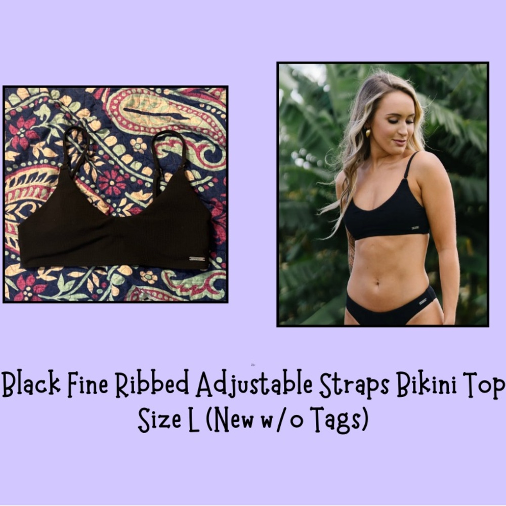 ZYIA Black Fine Ribbed Bikini Top (L)